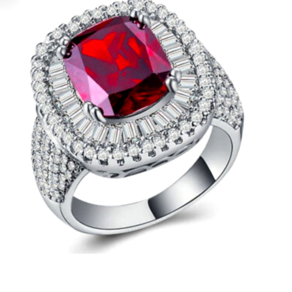 GORGEOUS SIMULATED RUBY & DIAMOND 💎 PLATINUM RING - Picture 5 of 5